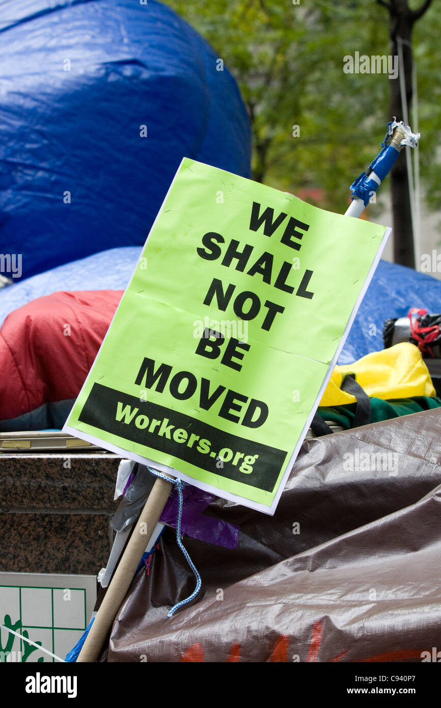 Occupare Wall Street manifestanti camping in piazza Liberty New York City Foto Stock