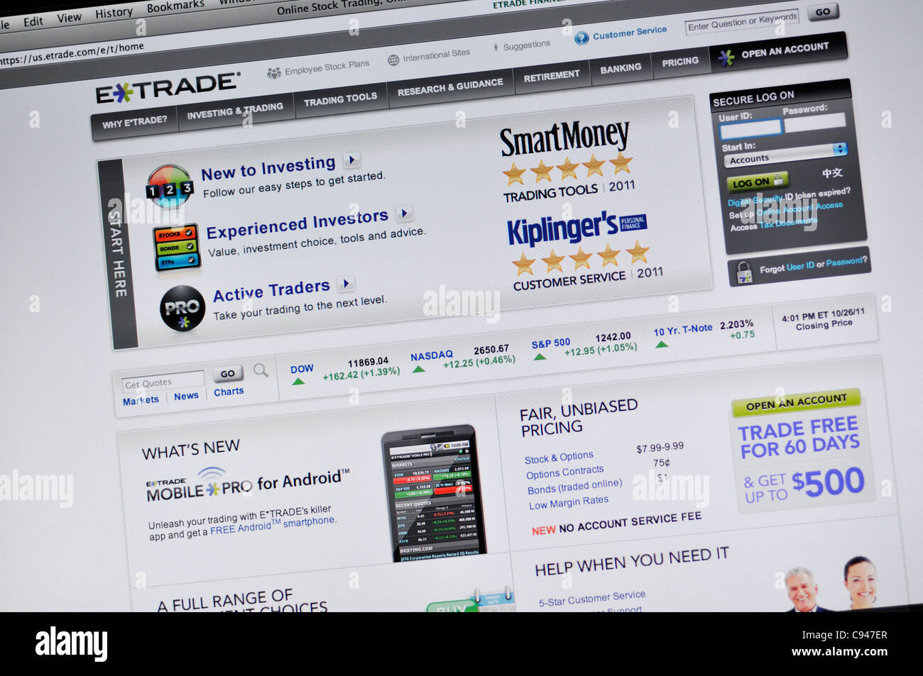 Sito web Etrade - online stock trading Foto Stock