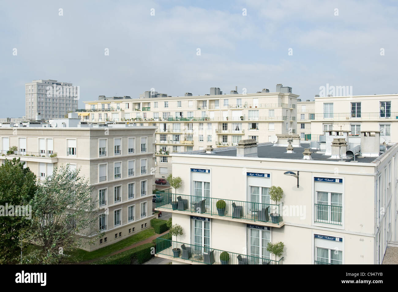 Buildiing residenziale del quartiere Perret presso il sito patrimonio mondiale dell'UNESCO Le Havre sulla Senna estuario in Normandia, Francia Foto Stock