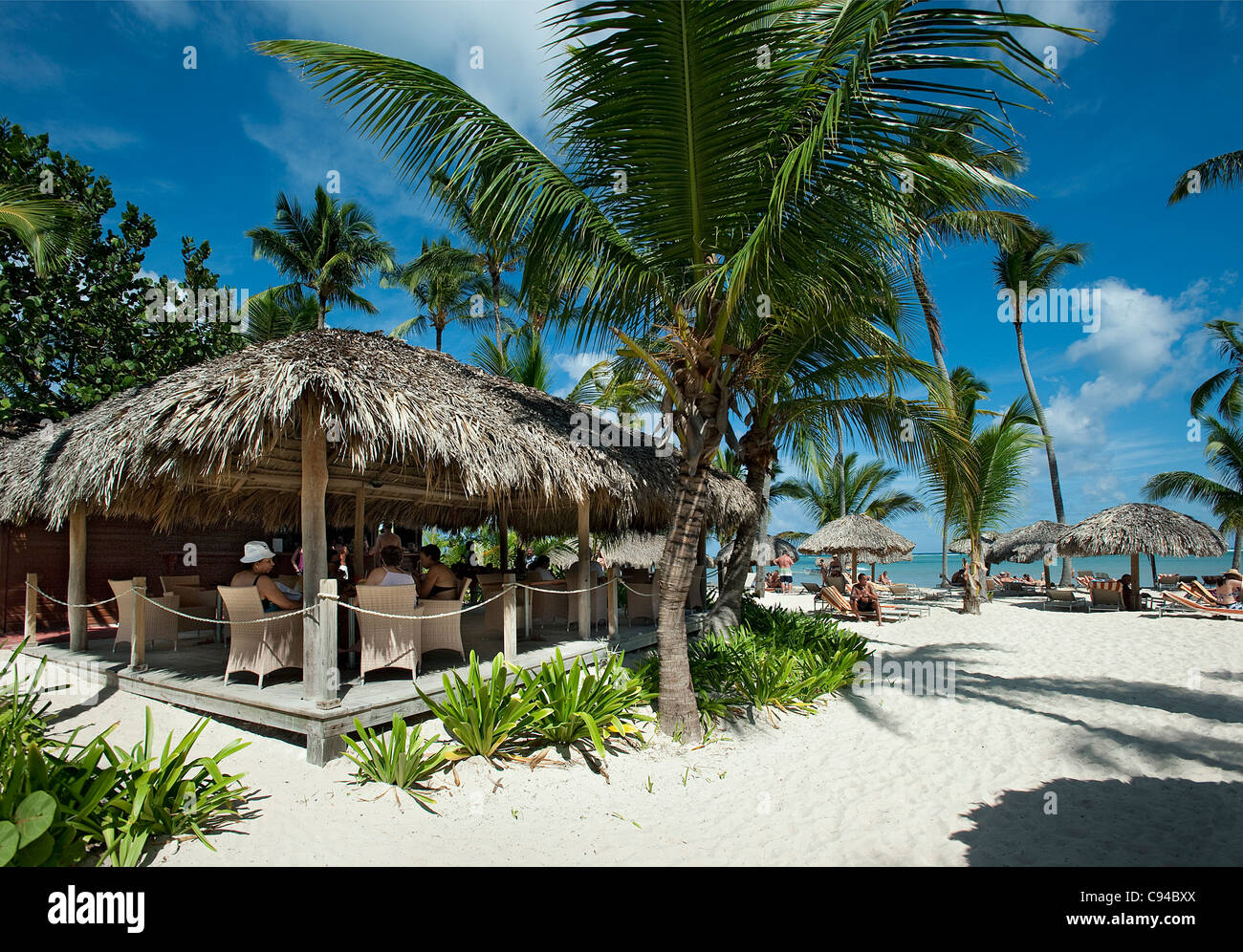 Bar in spiaggia al Catalonia Royal Bavaro Hotel Punta Cana Repubblica Dominicana Foto Stock
