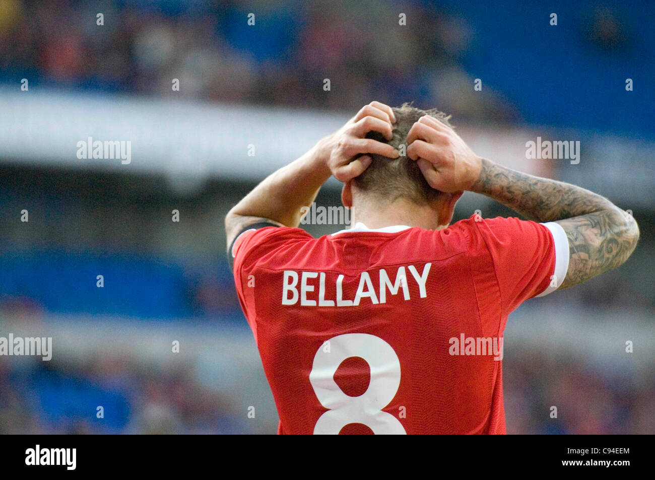 Craig Bellamy del Galles durante il Galles v Norvegia Vauxhall international amichevole al Cardiff City Stadium nel Galles del Sud. Solo uso editoriale. Foto Stock