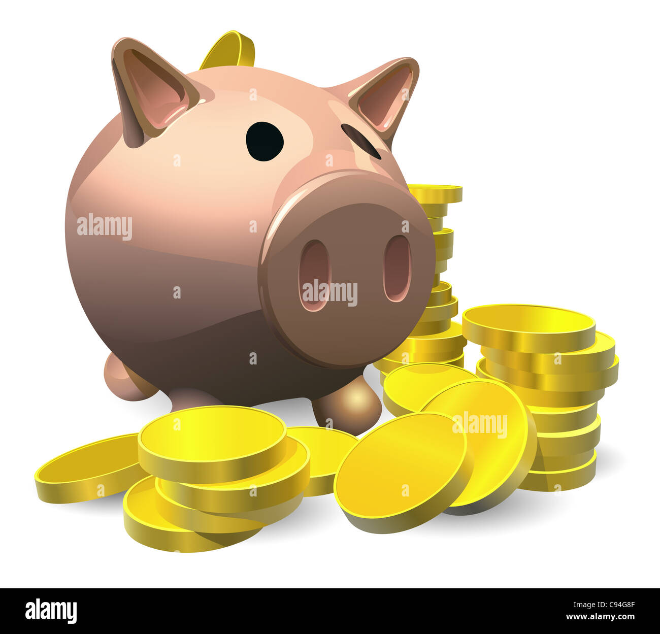 Salvadanaio con monete d oro illustrazione, il concetto di risparmio Foto Stock