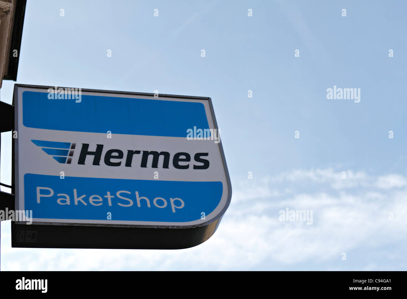 Hermes consegna pacchi segno, Rosenheim Alta Baviera Germania Foto Stock