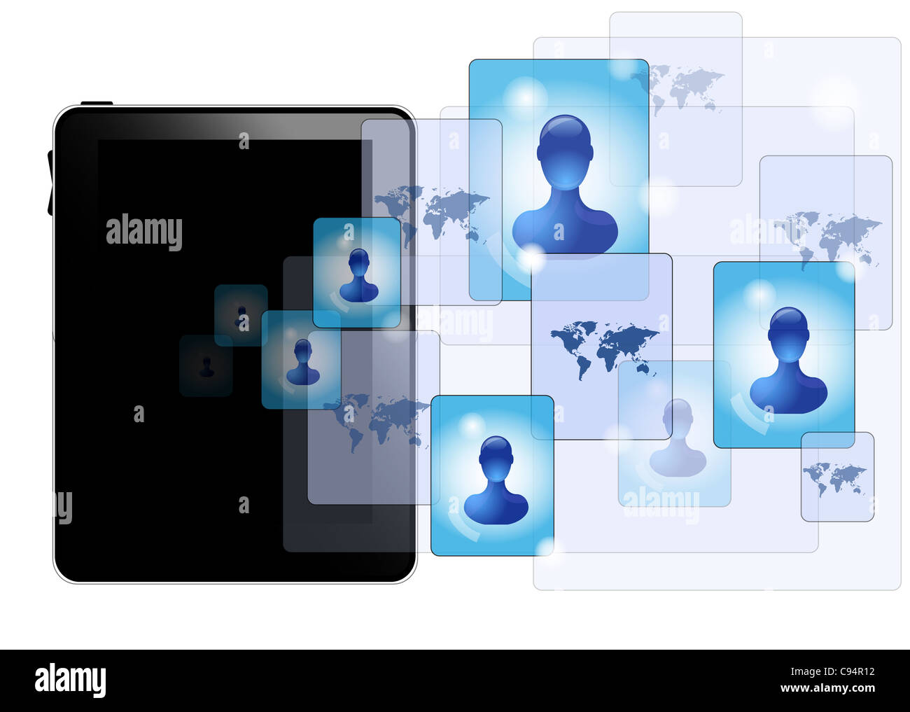 Tablet PC con i social media Foto Stock