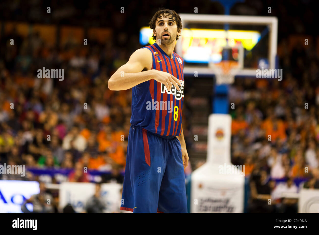 Stagione regolare partita di basket tra Valencia Basket Club e il FC Barcelona, corrispondente al 7 viaggio di Liga Endesa Foto Stock