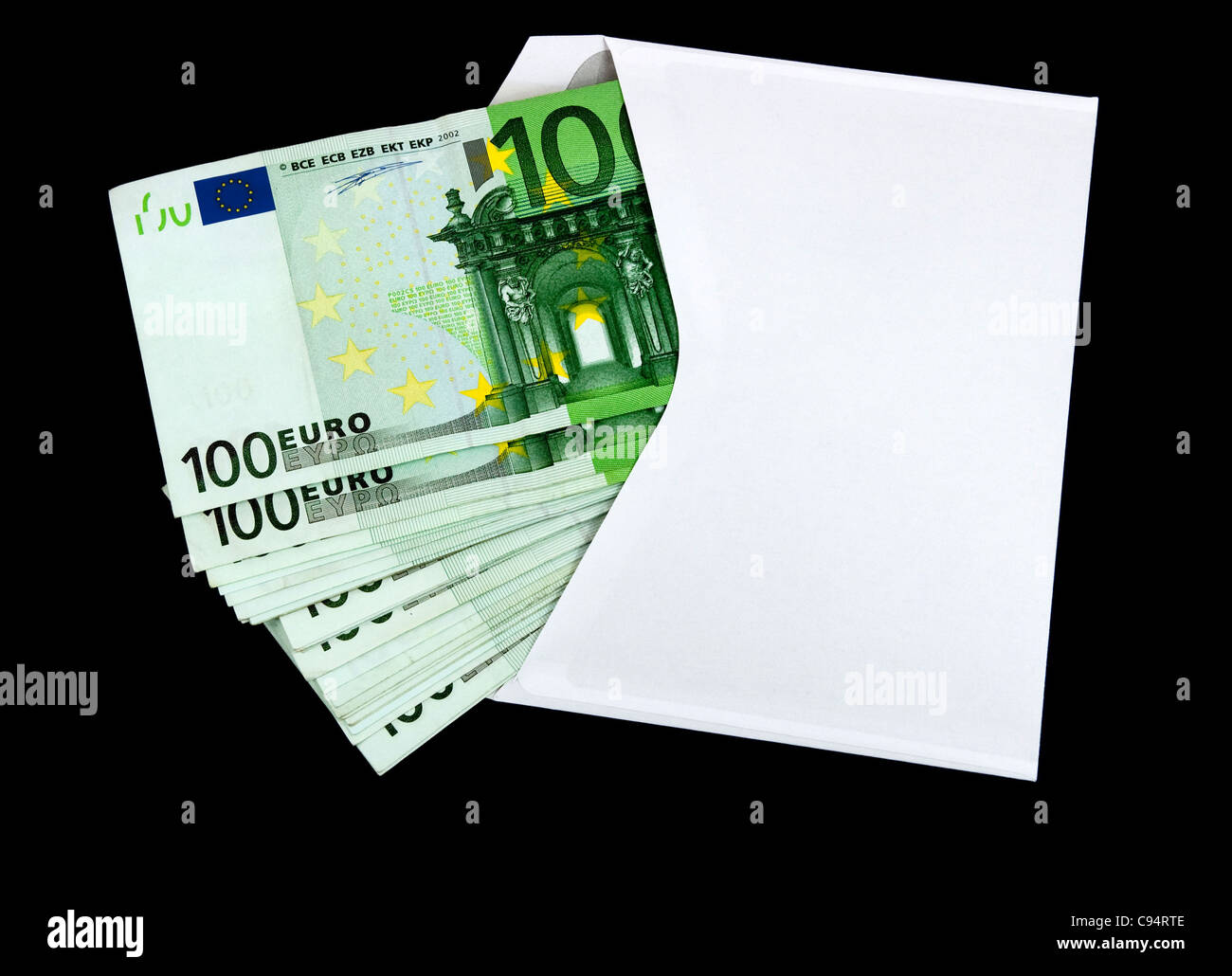 Le banconote in euro in busta. Foto Stock