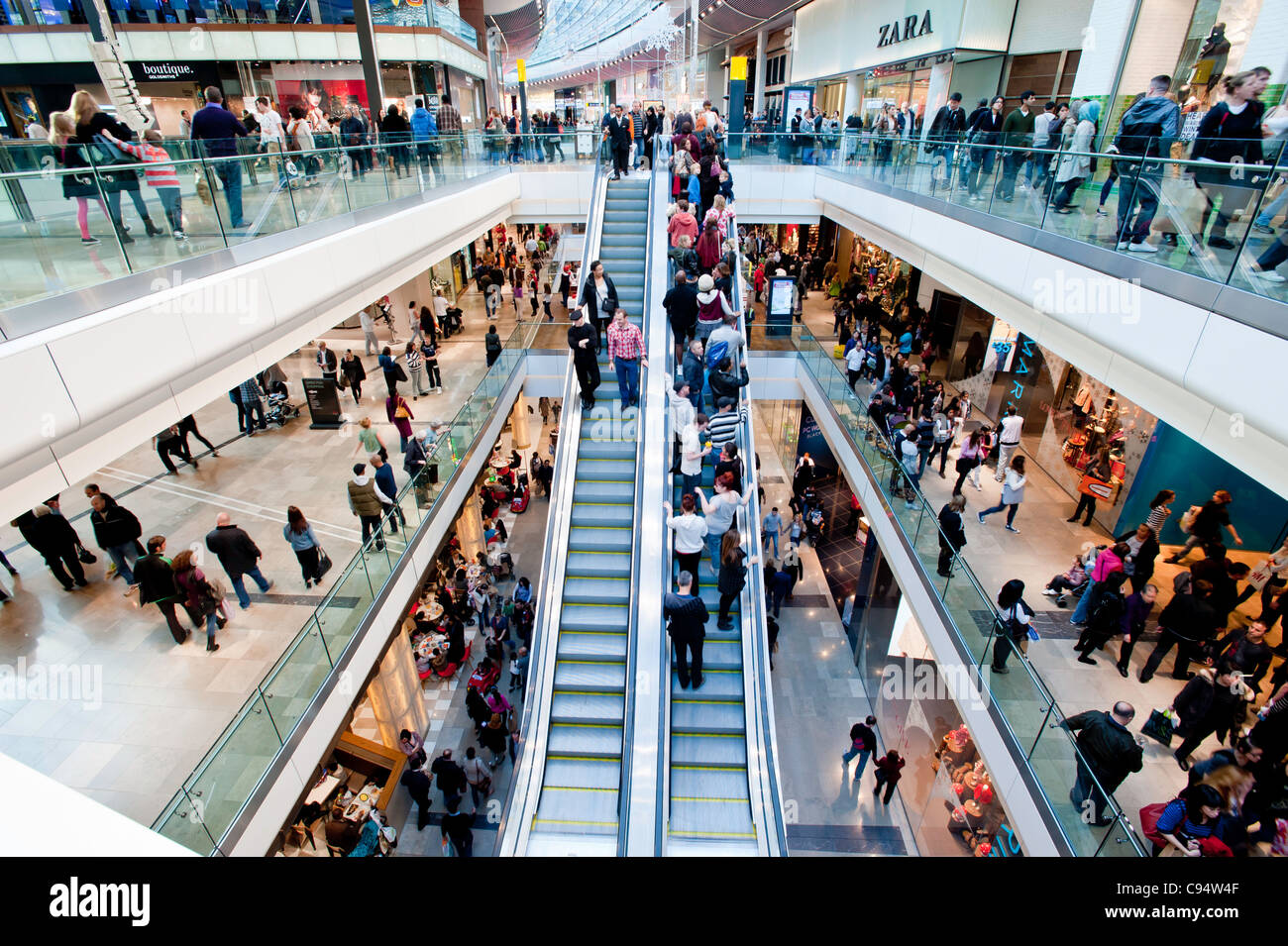 Westfield Stratford City shopping mall, E15, London, Regno Unito Foto Stock