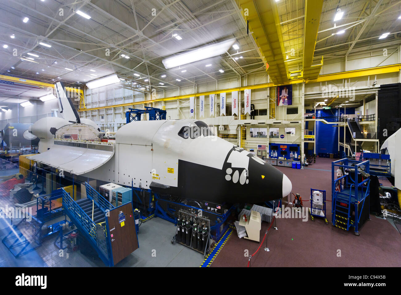 Astronauta area formazione per lo Space Shuttle in un veicolo spaziale Mockup Facility, Johnson Space Center a Houston, Texas, Stati Uniti d'America Foto Stock