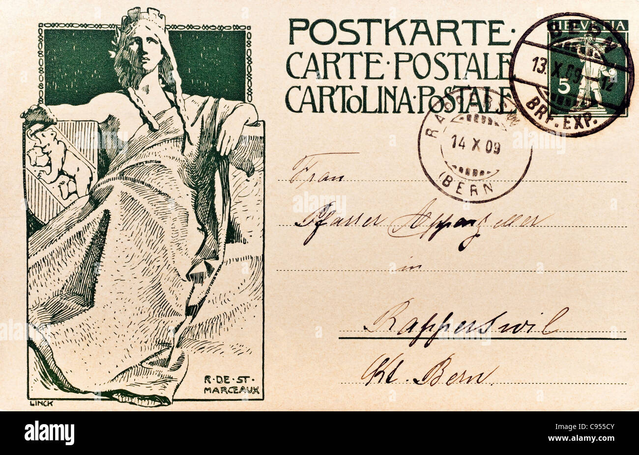 Swiss 1910 5c stampato da cartolina. Foto Stock
