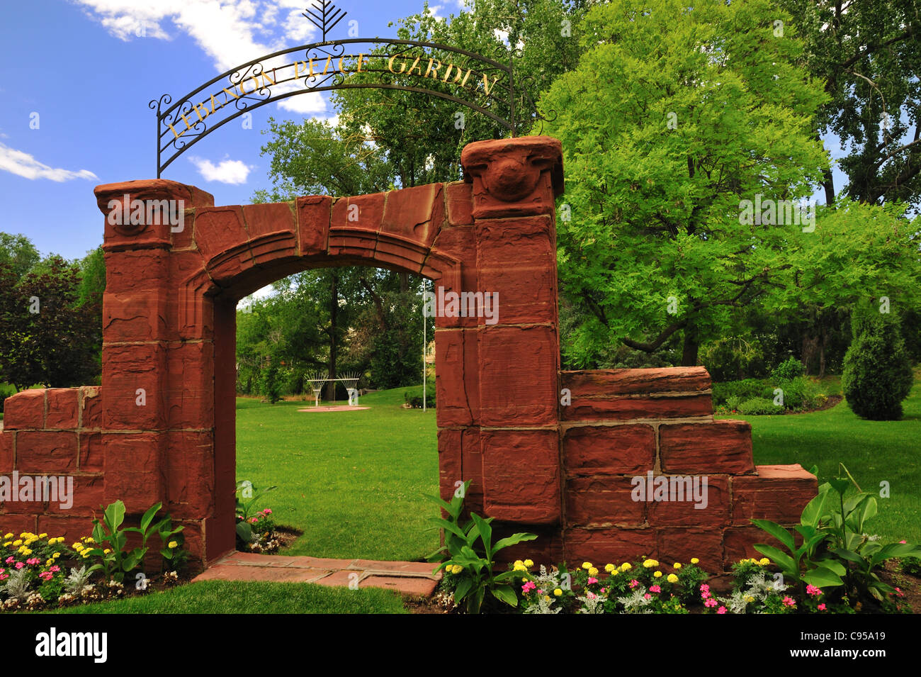 Ingresso al Libano pace giardino alla pace internazionale giardini, Giordania Park a Salt Lake City, Utah Foto Stock