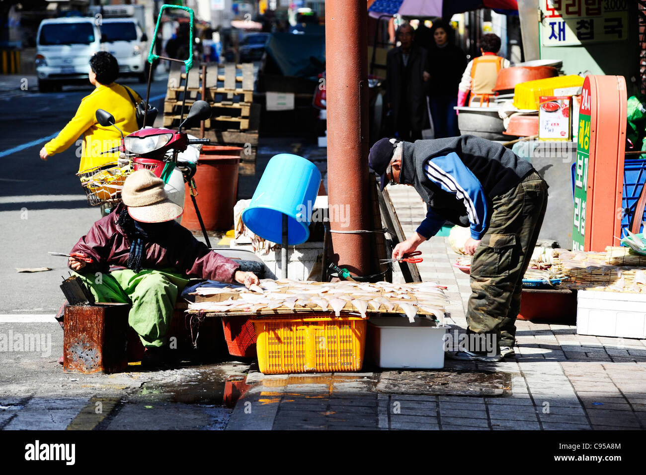 Jagalchi fishmarket, Busan, Corea del Sud. Foto Stock