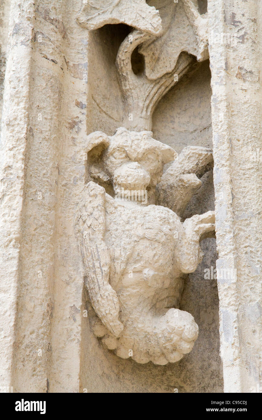 Il carving scultura della bestia fantastica sulla parte anteriore della cattedrale gotica di San Pietro nella città di Beauvais Francia Foto Stock