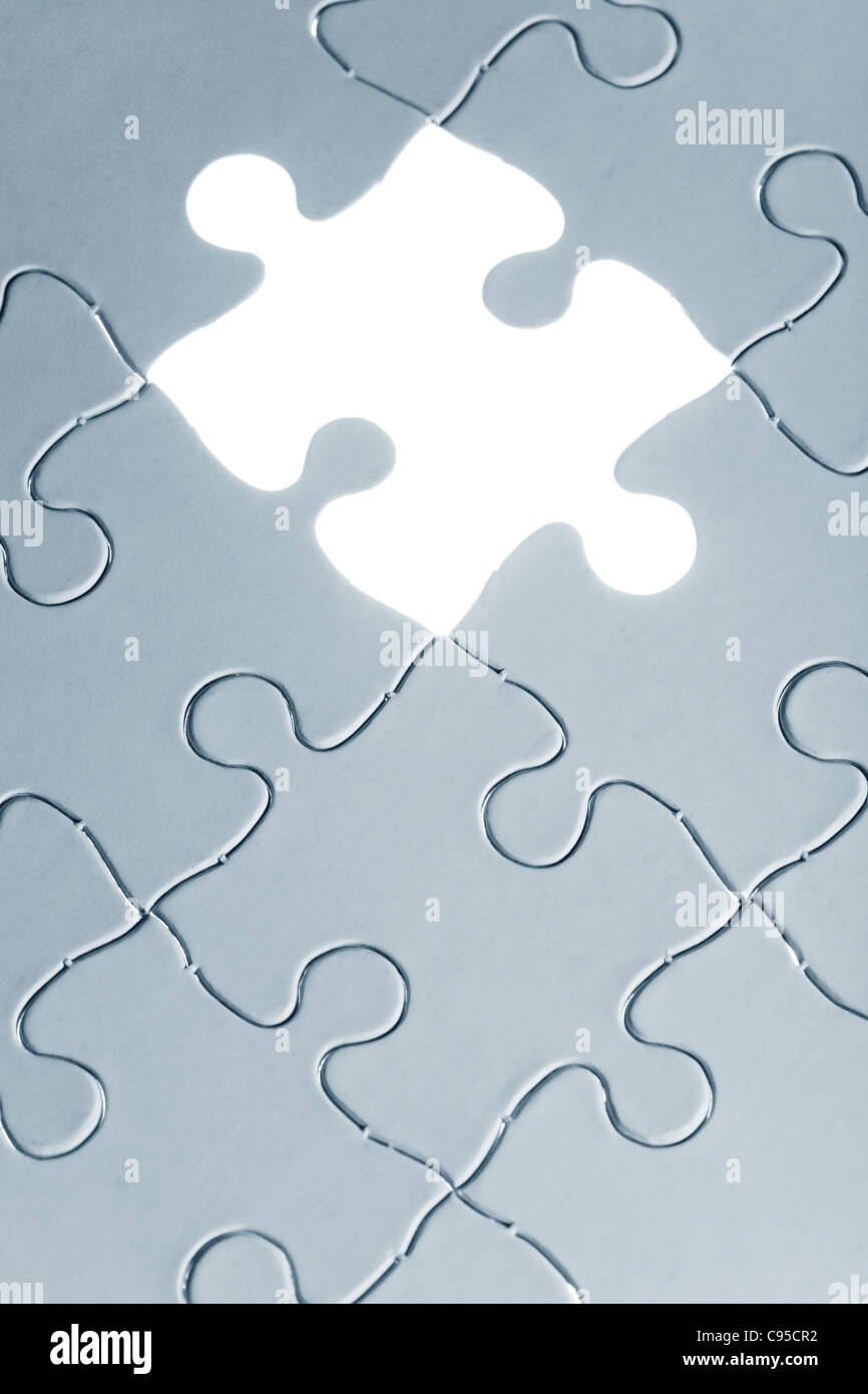 Bianco blu Puzzle, concetto aziendale di soluzione Foto Stock