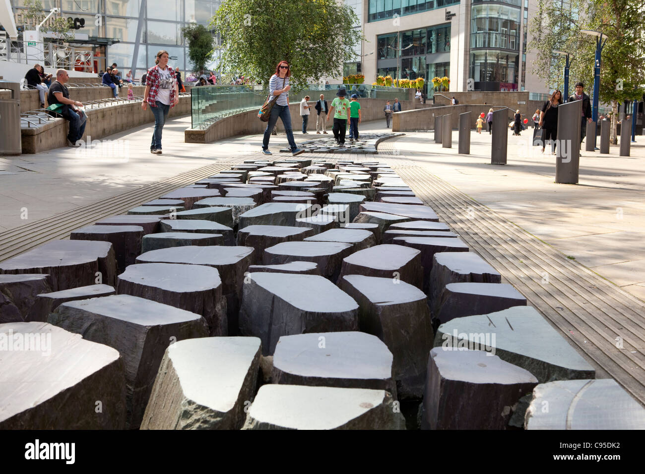 Exchange Square nel centro cittadino di Manchester. Foto Stock