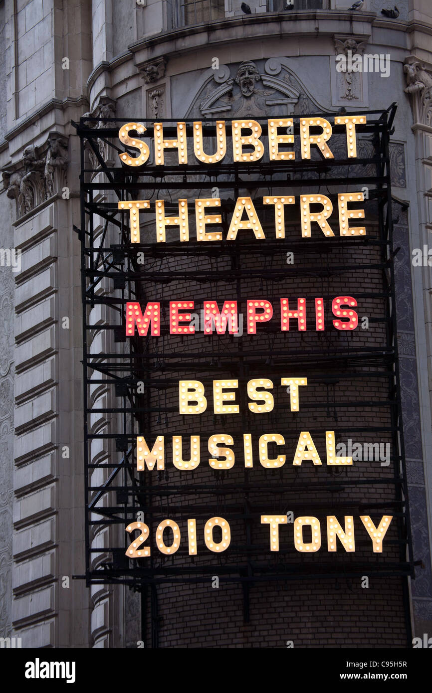 Shubert Theatre Marquee, Memphis, Times Square NYC Foto Stock