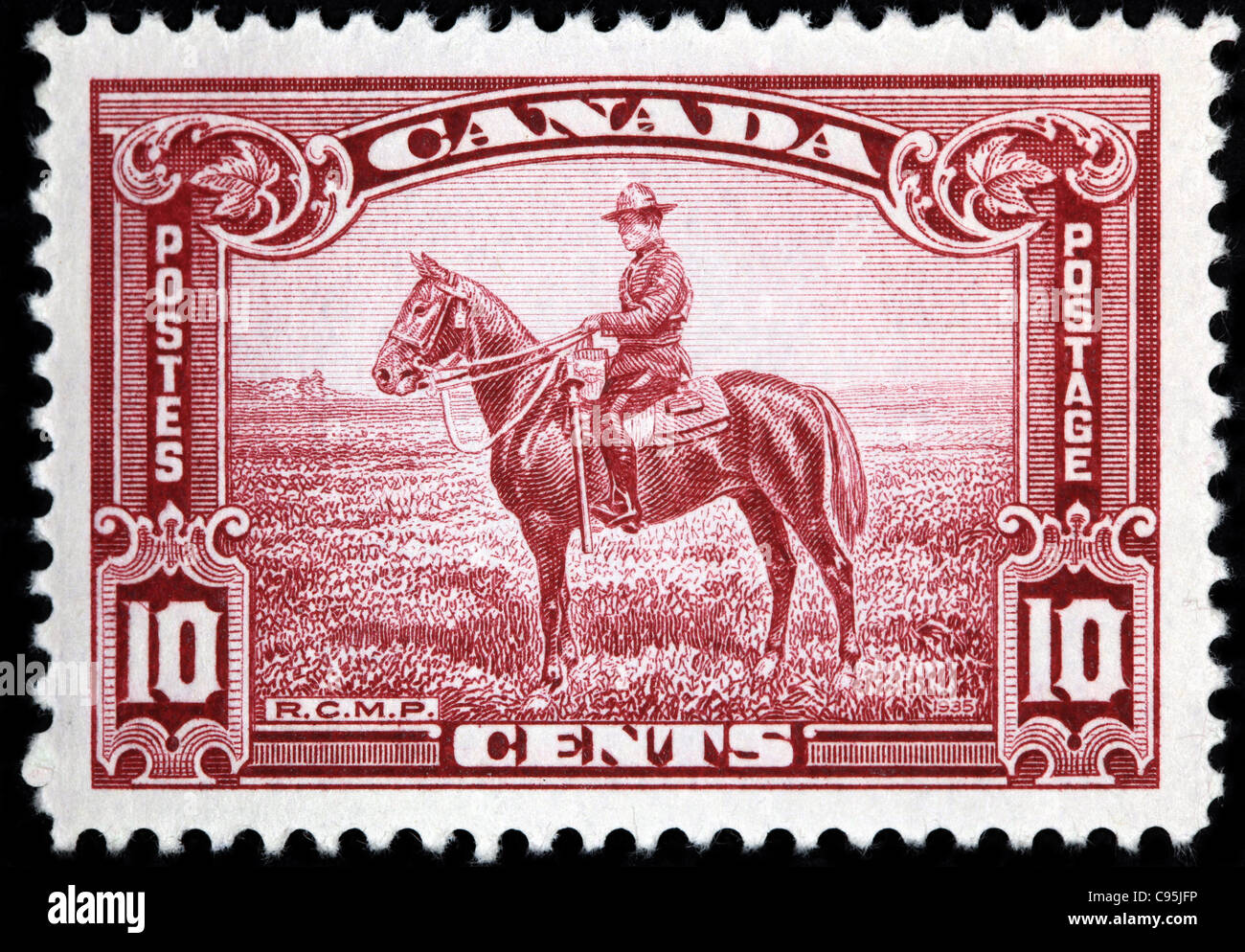 Timbro canadese dal 1935 mostra RCMP officer Foto Stock
