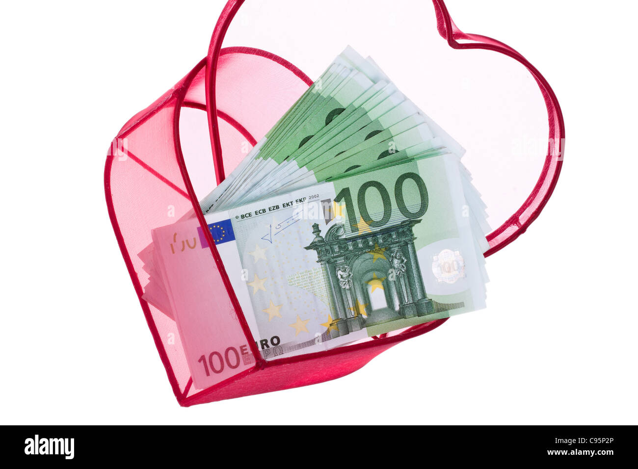 Molte le banconote in euro con cuore Foto Stock