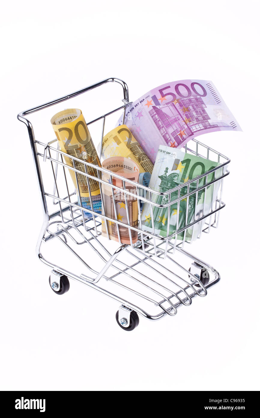 Molte le banconote in euro dell'Unione europea. Foto Stock