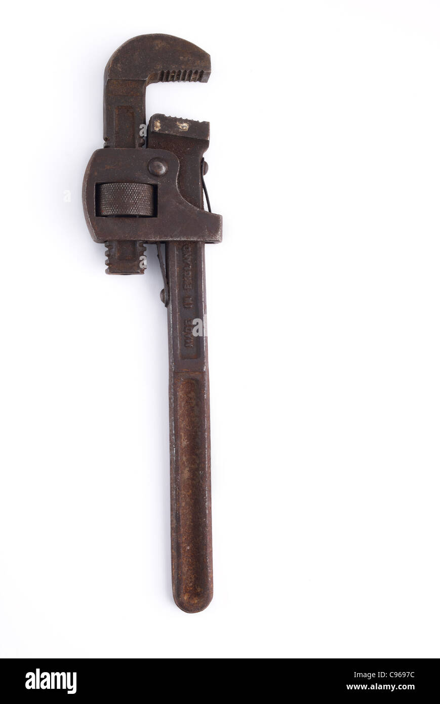 Vecchia chiave regolabile Monkey Wrench Foto Stock