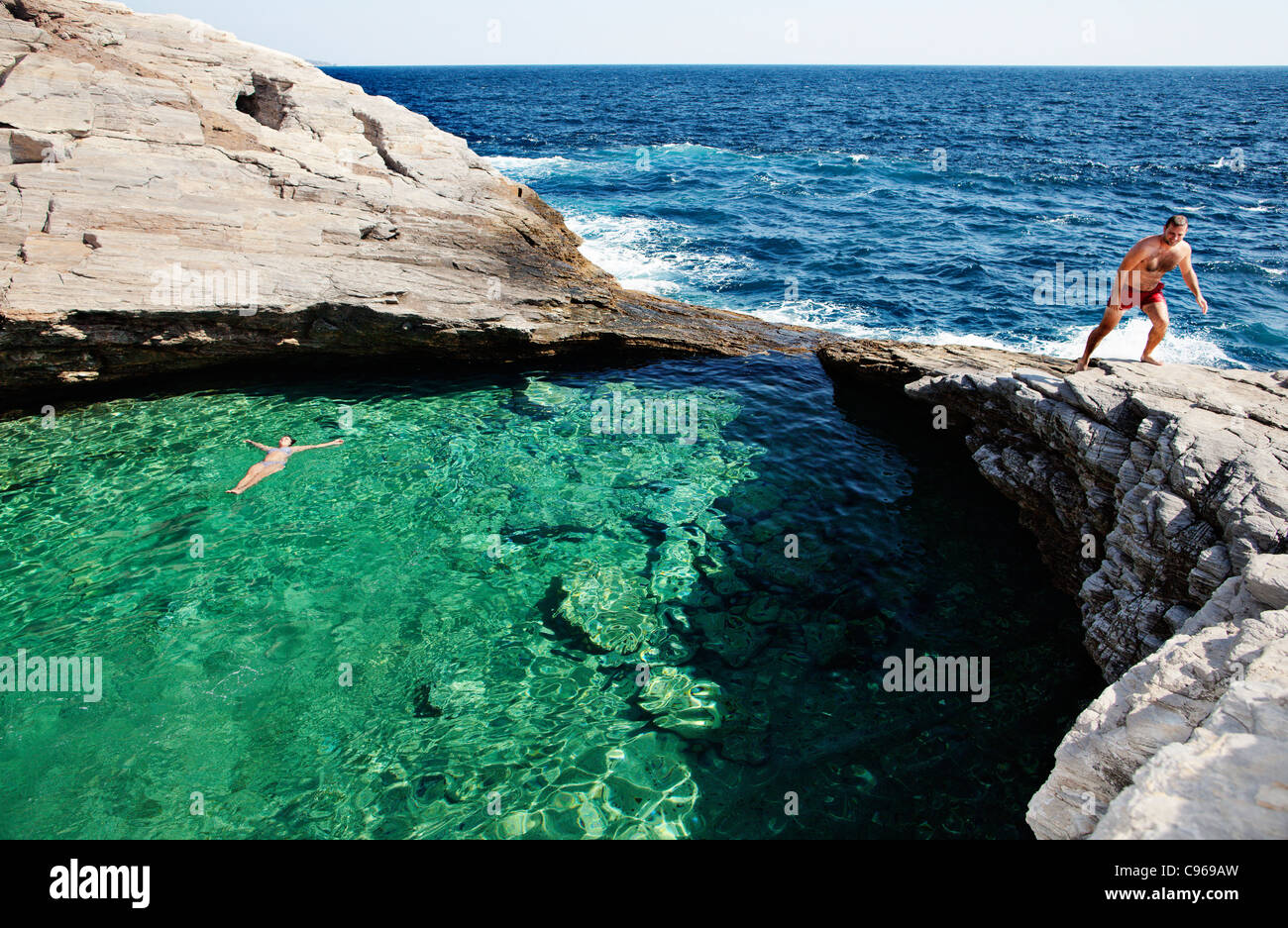 Piscina naturale chiamato Giola in Thassos Island, Grecia. Foto Stock