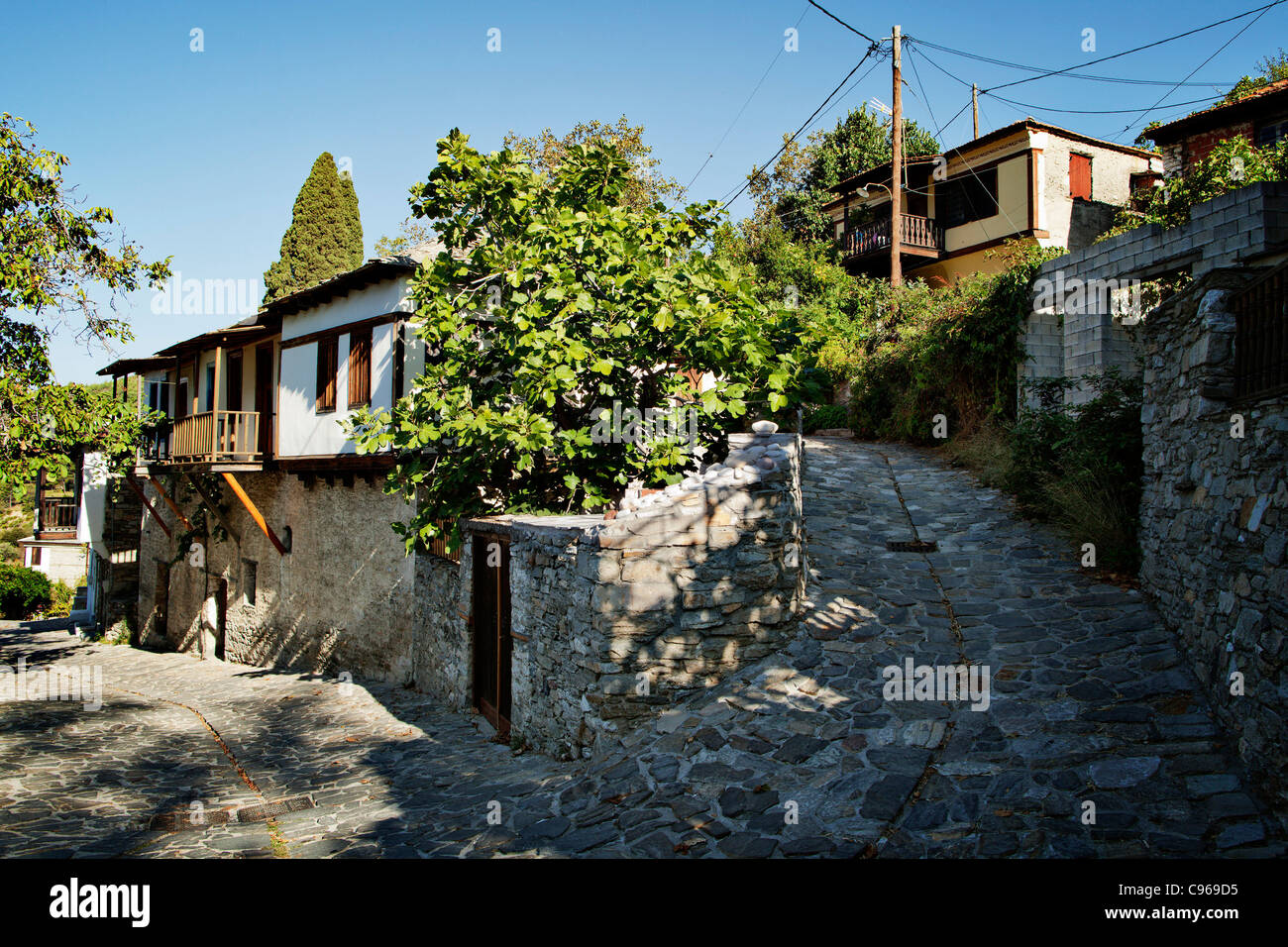 Kazaviti villaggio montano in Thassos Island, Grecia. Foto Stock