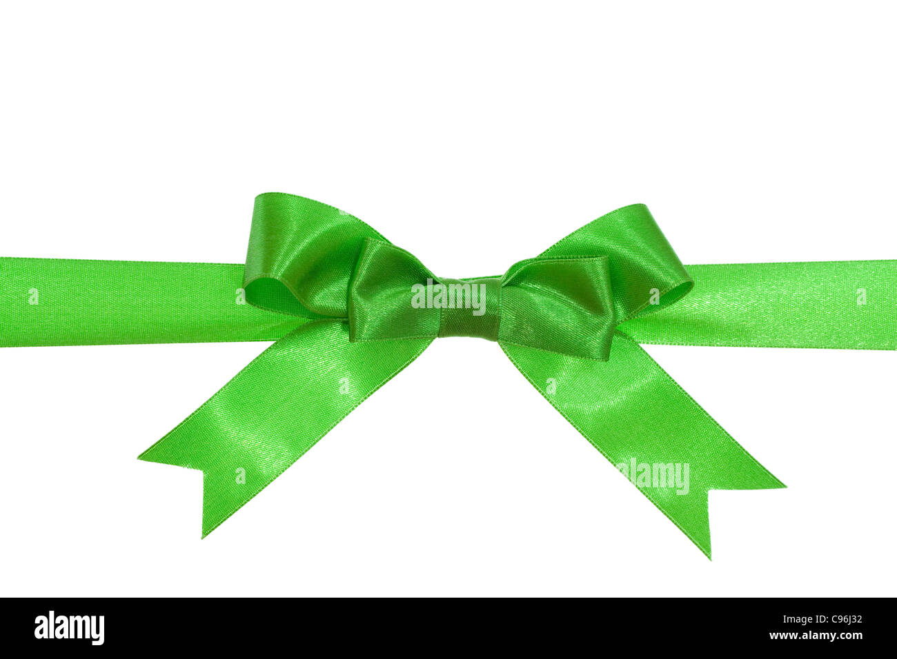 Nastro verde verde con arco sul dono Foto Stock