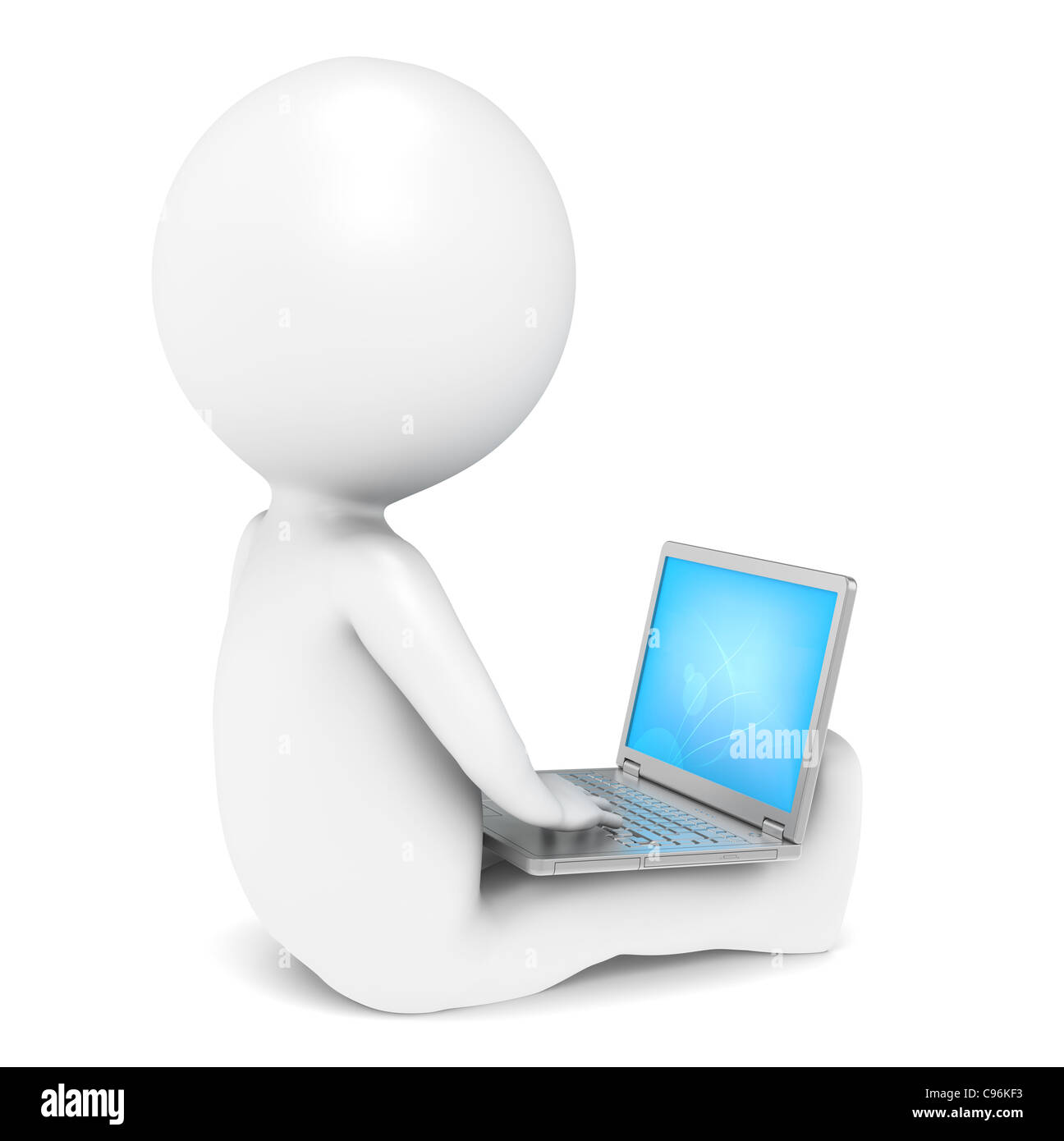 3D poco carattere umano con un computer portatile. Persone serie. Foto Stock