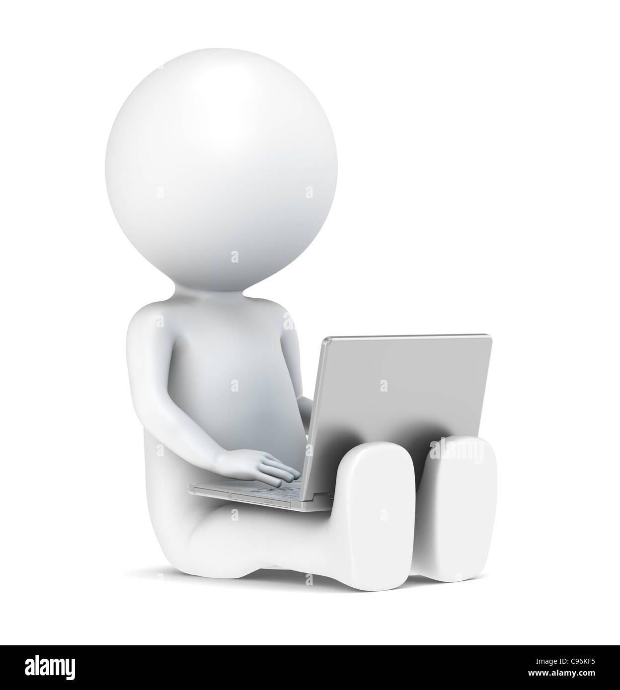 3D poco carattere umano con un computer portatile. Vista frontale. Persone serie. Foto Stock