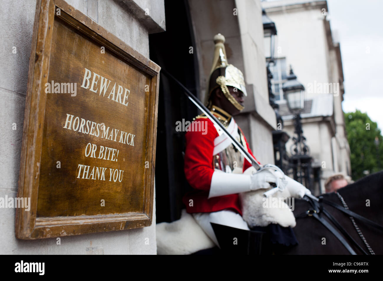Segnale di avvertimento in corrispondenza di Horseguards Parade, Londra Foto Stock