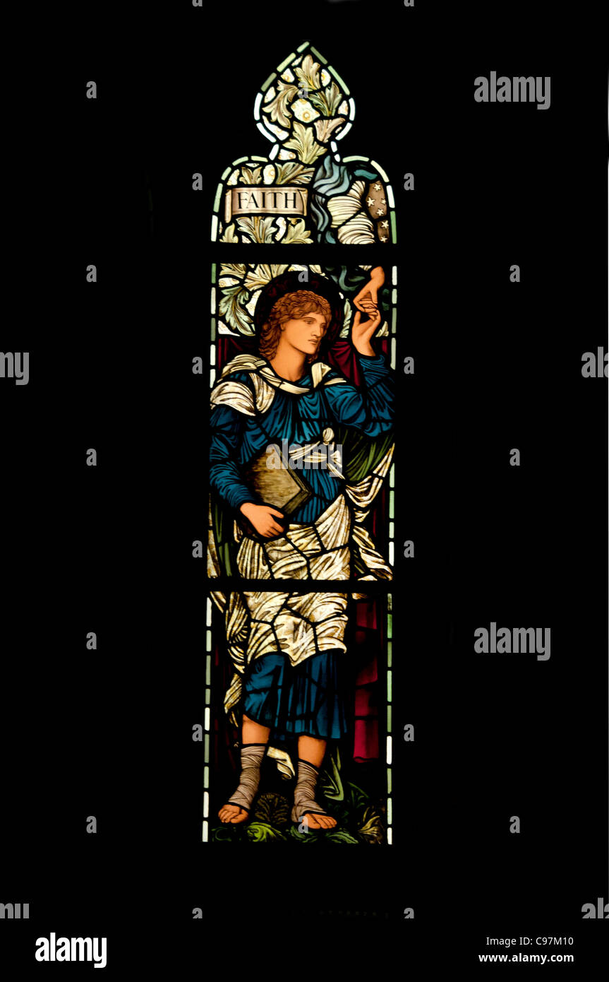 David Healey Memorial finestra 1898 Cappella unitaria Lancashire da Edward Burne Jones e John Henri Dearle British Foto Stock