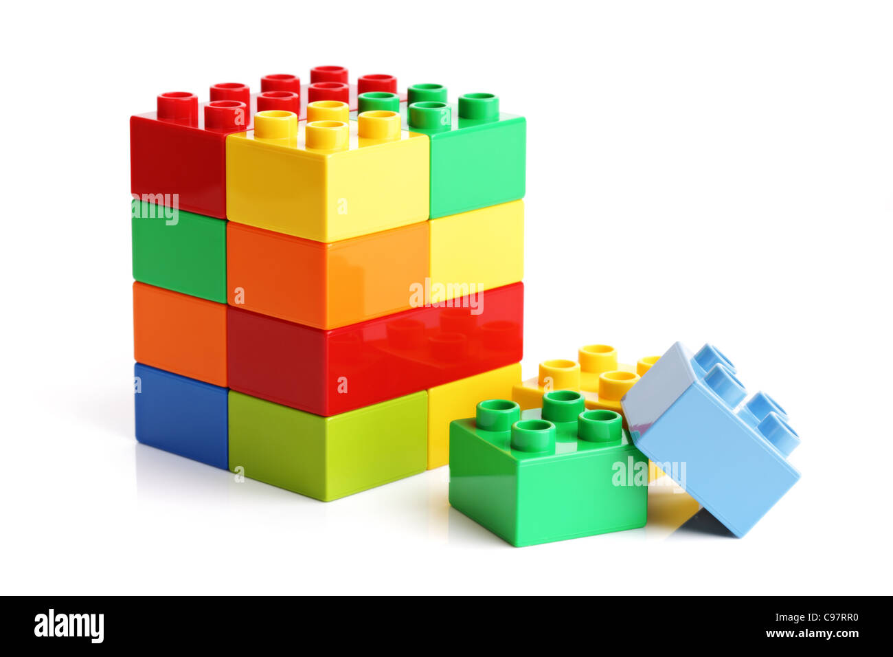 Costruzione di blocchi su sfondo bianco Foto Stock