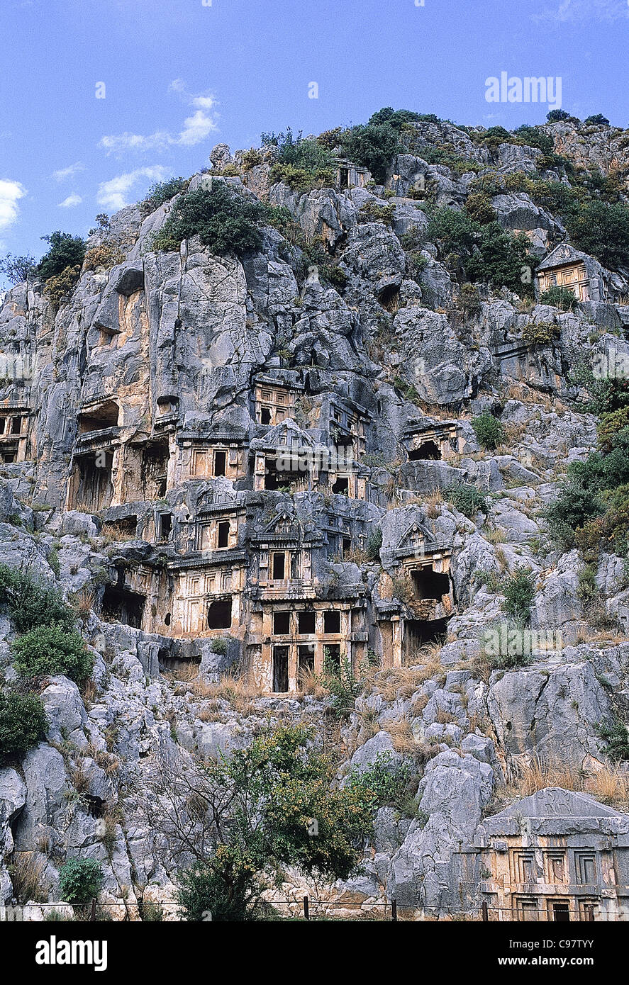 La Turchia. Myra. La Lycian rock-tombe. Foto Stock