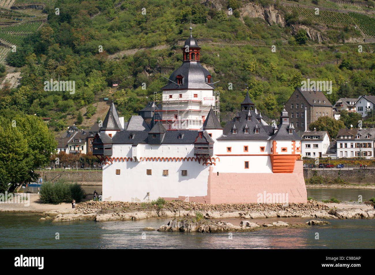 Burg Pfalzgrafenstein castello di pedaggio sul fiume Reno, Kaub, vicino a Bacharach, Renania-Palatinato, Germania Foto Stock