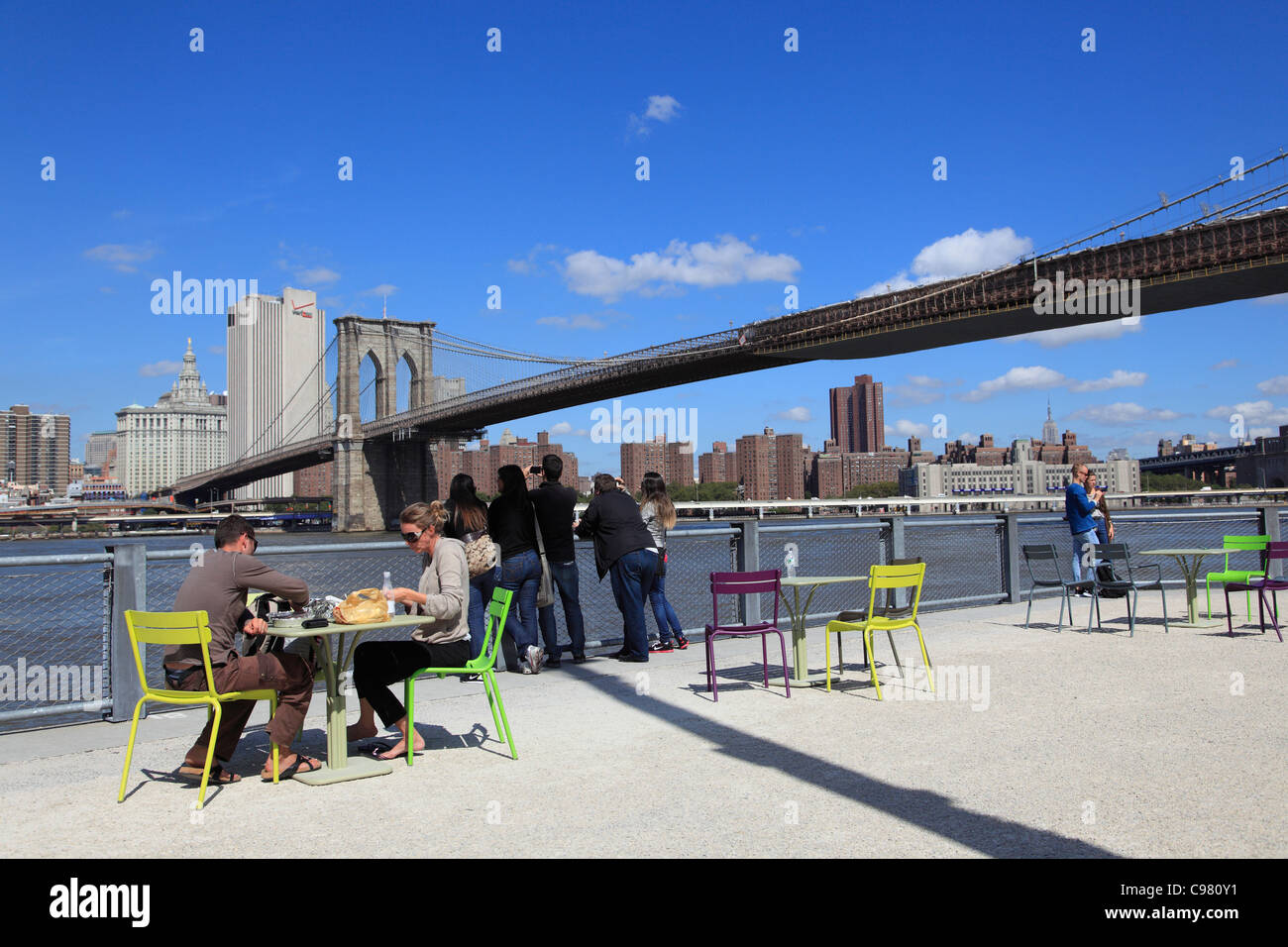 Ponte di Brooklyn Park, Pier 1, Brooklyn, New York City, Stati Uniti d'America Foto Stock