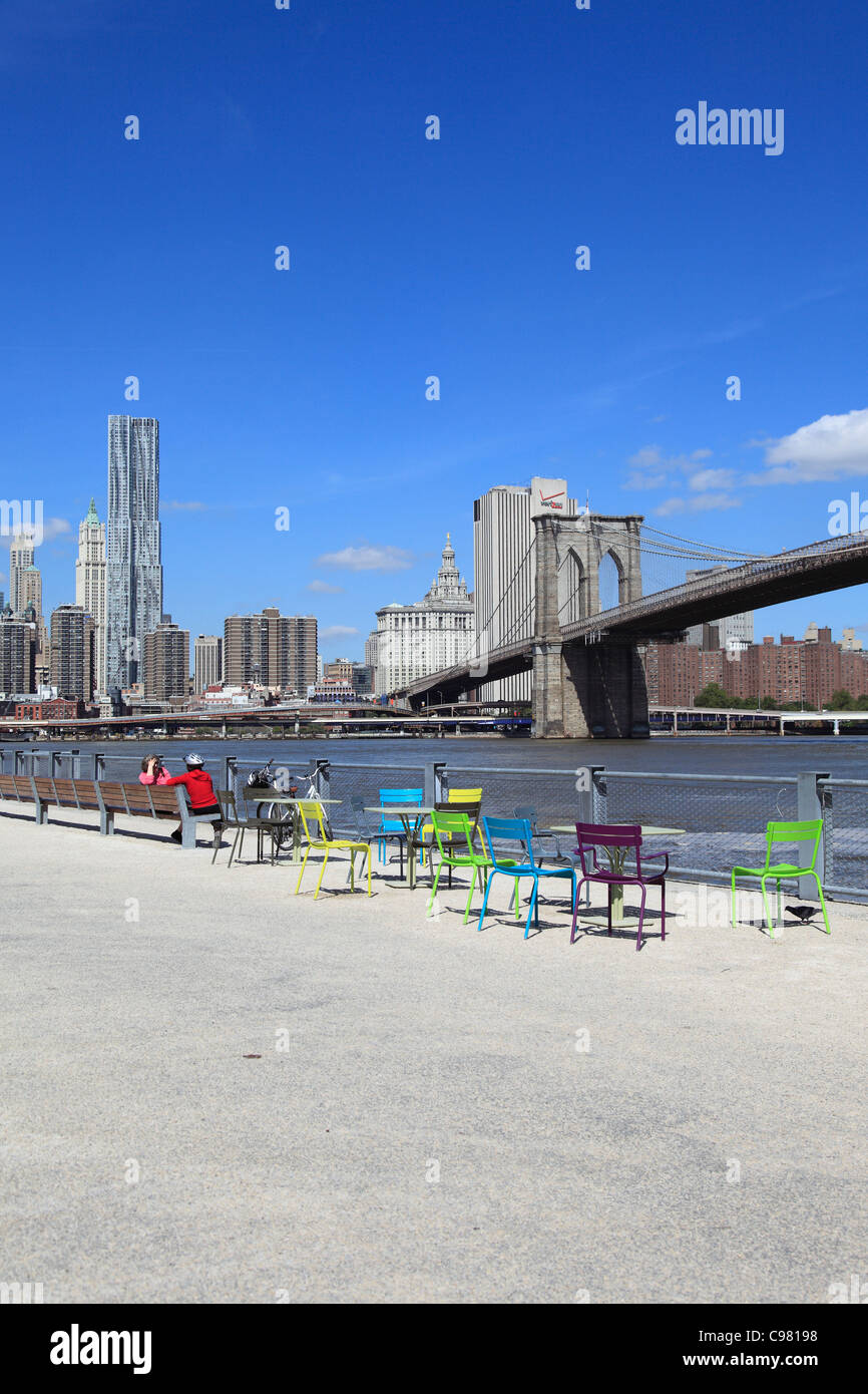 Ponte di Brooklyn Park, Pier 1, Brooklyn, New York City, Stati Uniti d'America Foto Stock