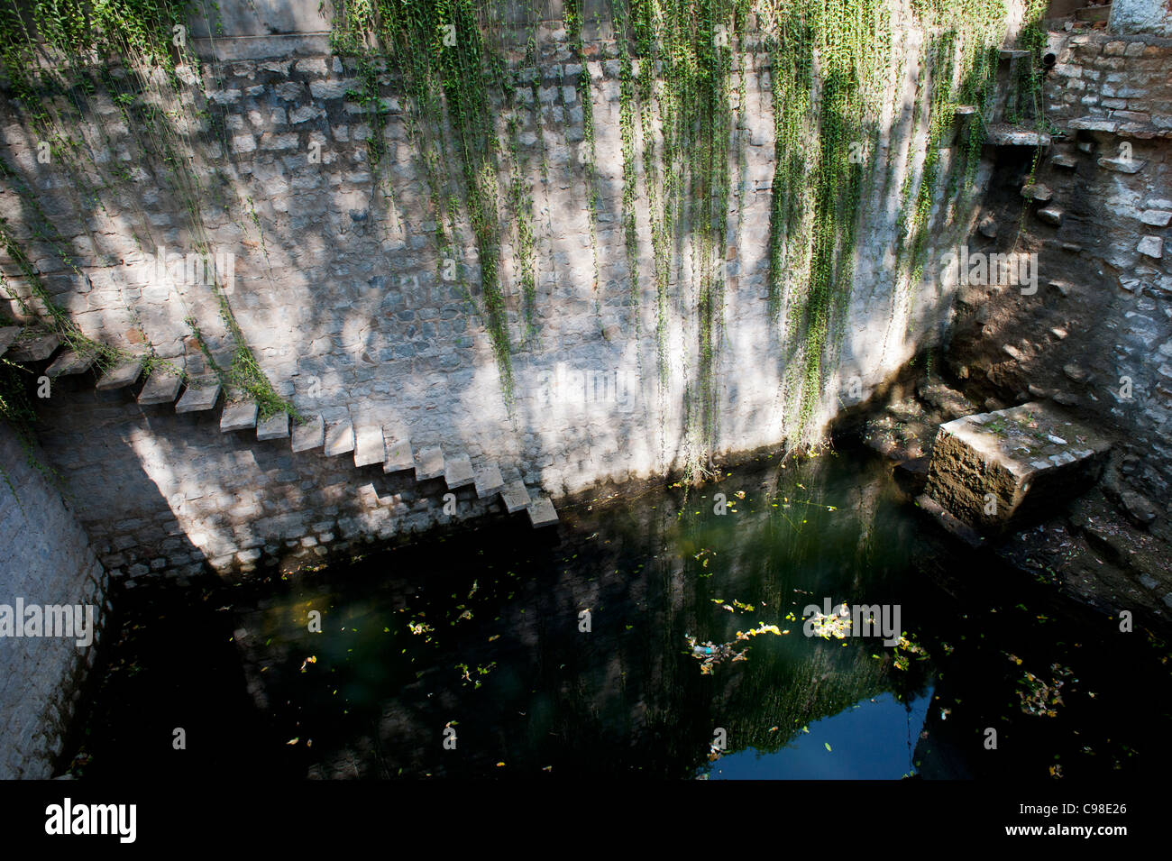 Antica pietra acqua fresca ben nella campagna indiana. India Foto Stock