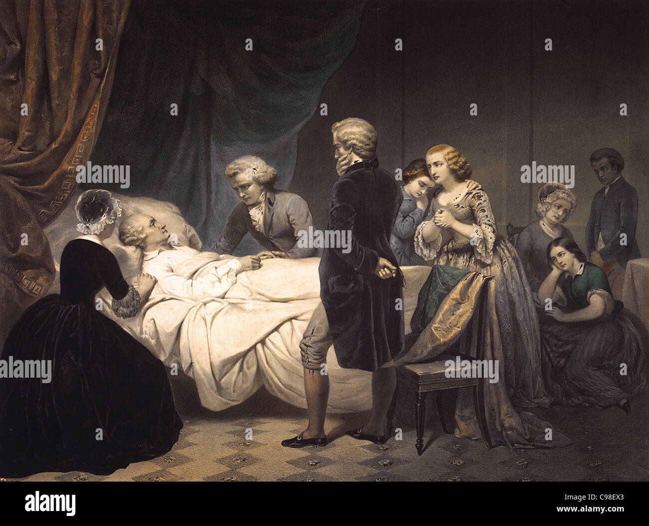 La vita di George Washington -- La morte cristiana dipinta da Stearns, litografia da Régnier Foto Stock