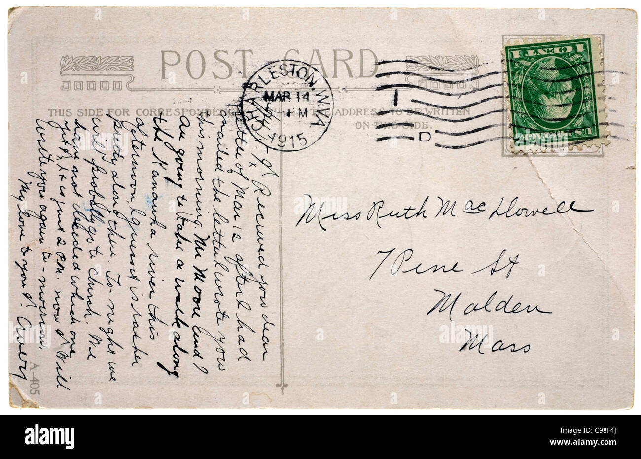 Blank vintage cartolina da early-per-mid-1900s con copyspace Foto Stock
