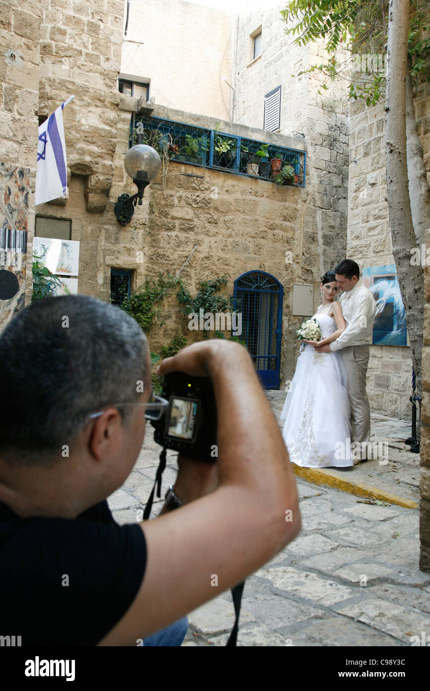 I vicoli della Vecchia Jaffa che sono molto popolari posizione per foto di nozze, Tel Aviv, Israele. Foto Stock