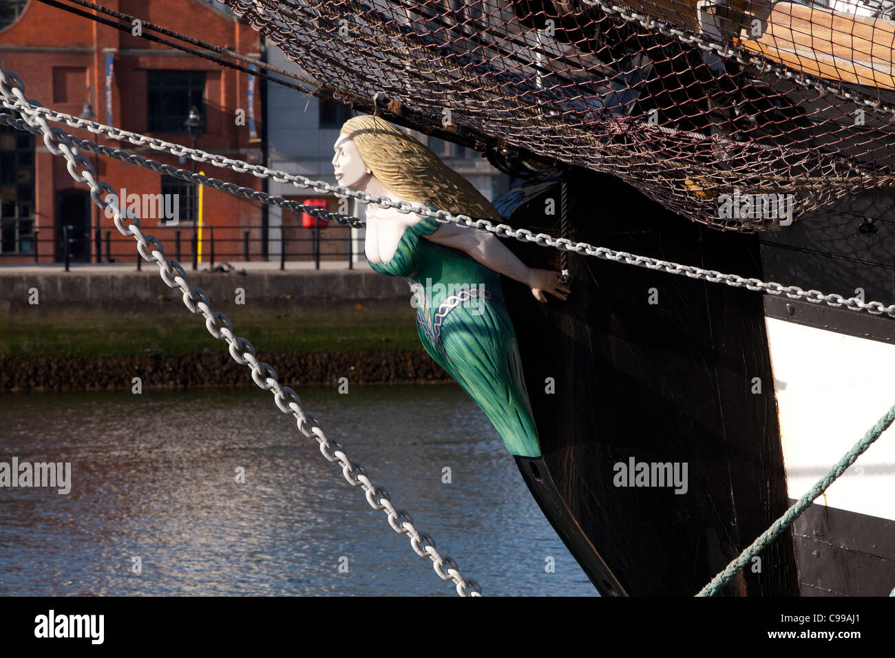 Polena di tre masted corteccia Jeanie Johnston a Dublino, Irlanda Foto Stock