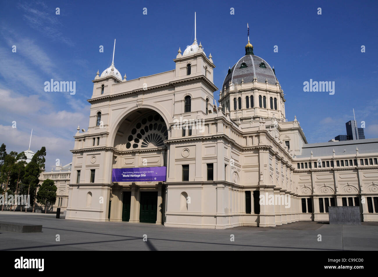 Un sito storico del Royal Exhibition Building nei Carlton Gardens di Melbourne, Australia Foto Stock