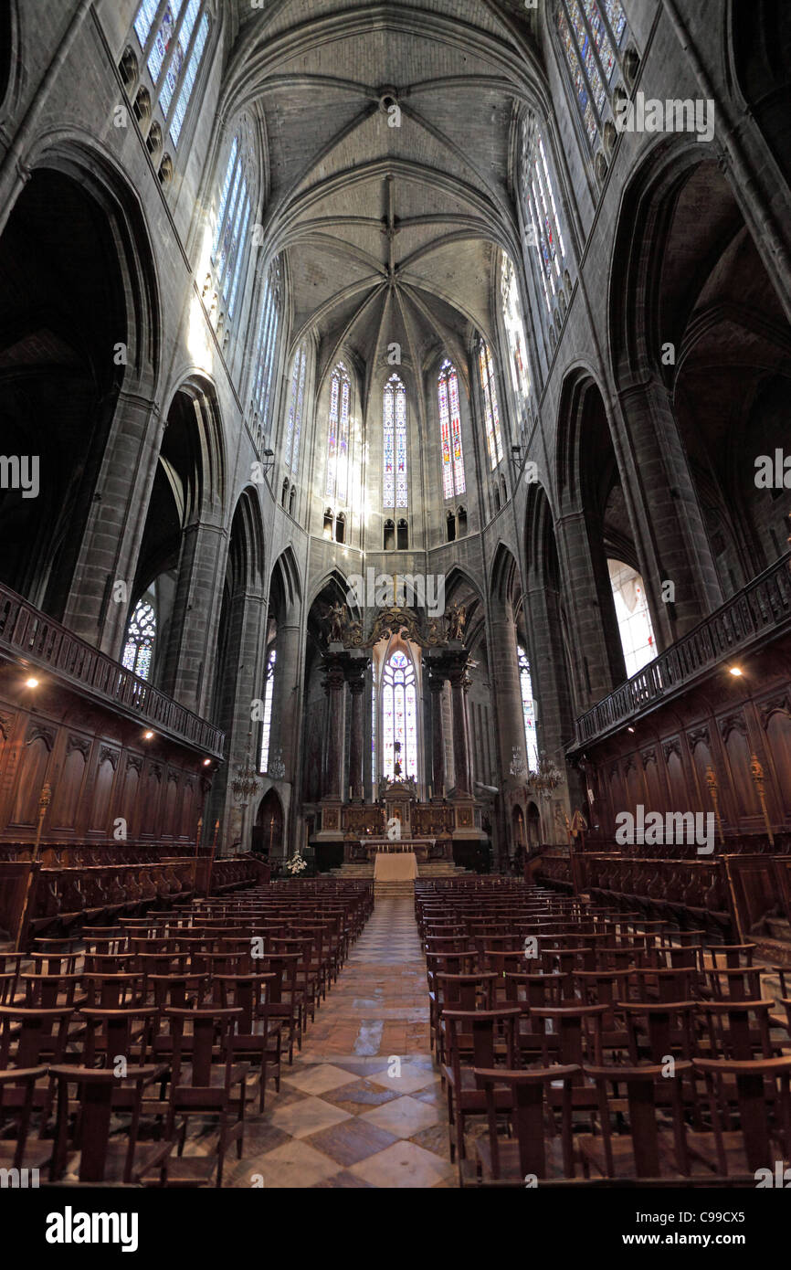 Interoir dell'antica cattedrale di Narbonne, Francia Foto Stock