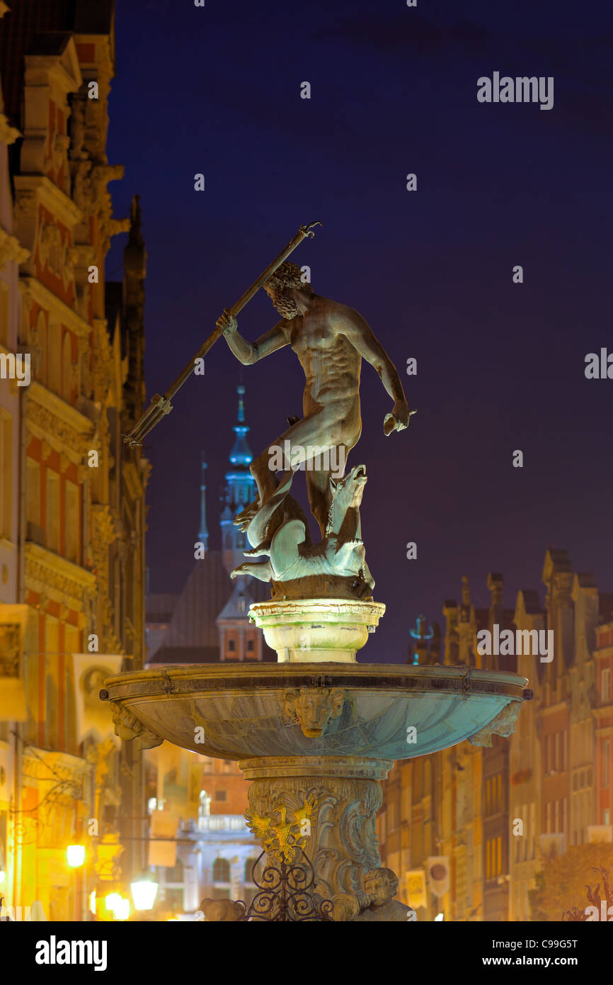 La fontana di Nettuno, nel centro del Mercato Lungo. Gdansk, Polonia. Foto Stock