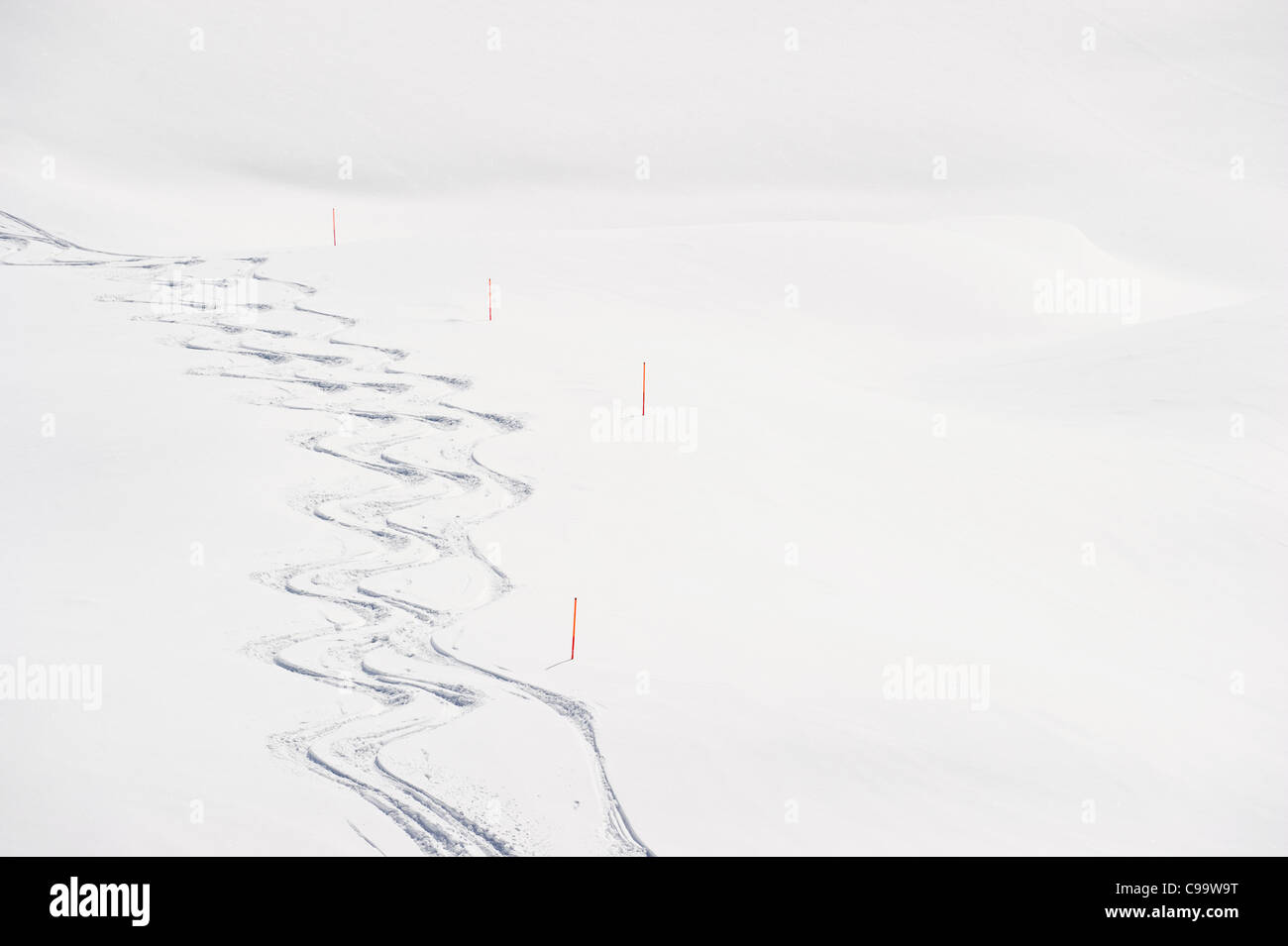 Austria, Zurs Lech, Vista delle piste da sci nella neve Foto Stock