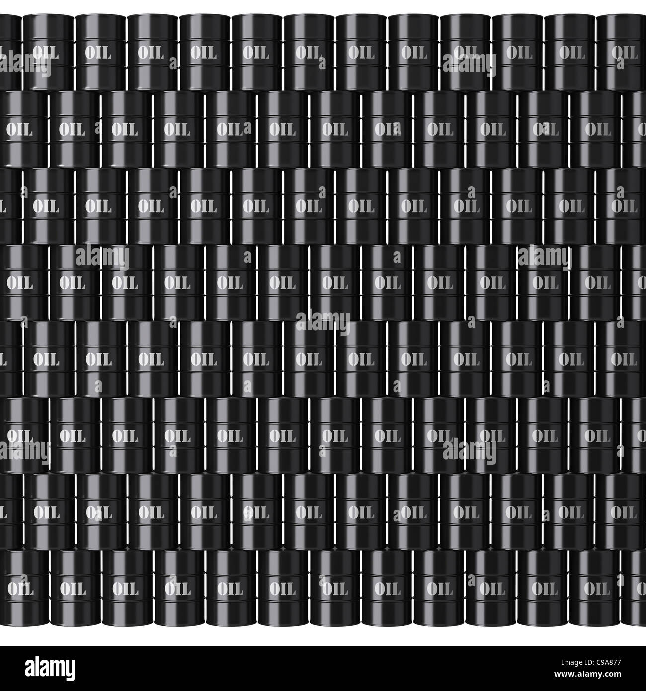 Parete di olio nero di barili come struttura monolitica dalla parte anteriore Foto Stock