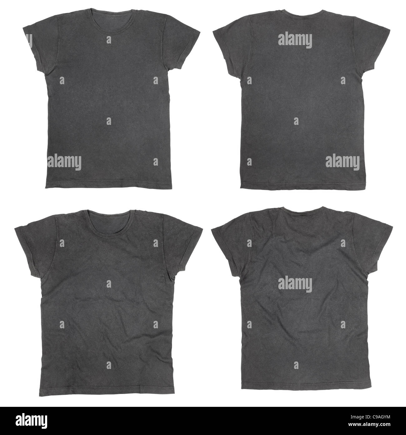 Blank black t-shirt fronte e retro Foto Stock