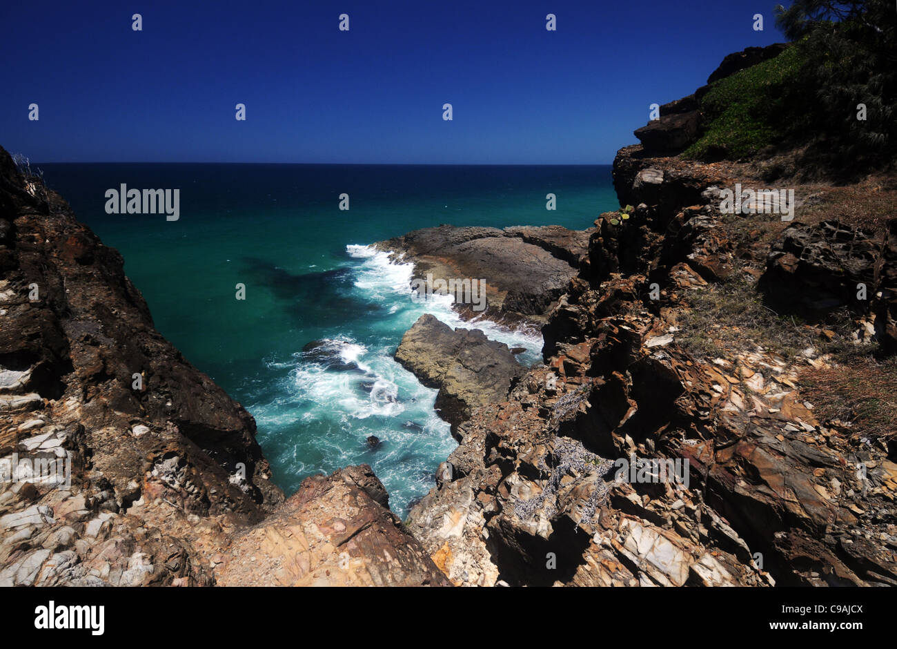 Rocky paesaggi costieri di Noosa National Park, Sunshine Coast, Queensland, Australia Foto Stock