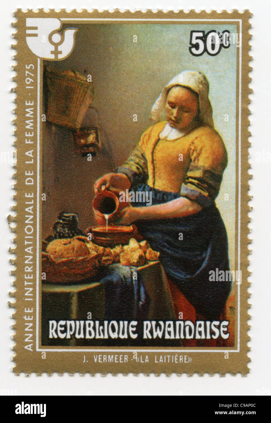 Ruanda francobollo - Johannes Vermeer è la cucina domestica Foto Stock