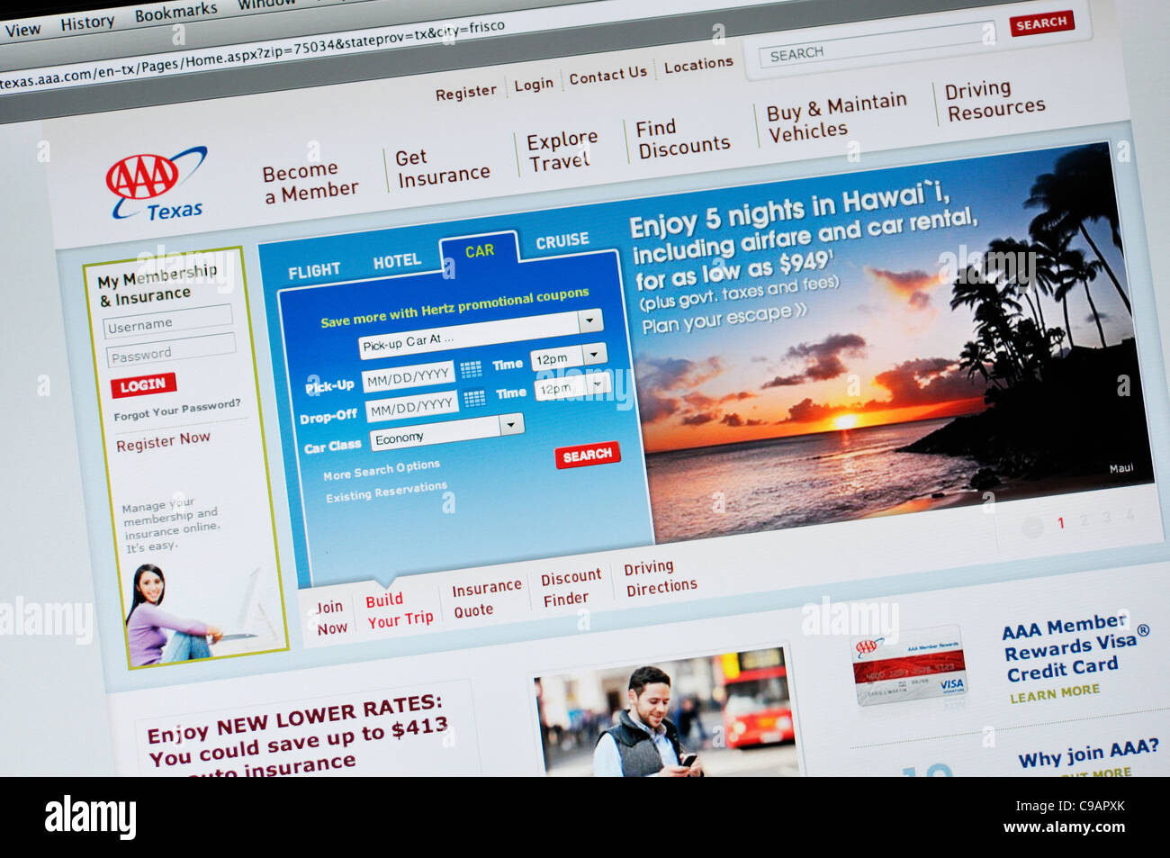 Sito web AAA - American Automobile Association Foto Stock