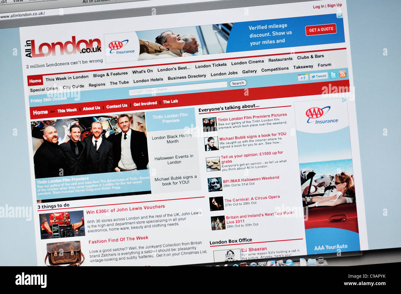 Allinlondon.co.uk il sito - Londra informazioni turistiche Foto Stock